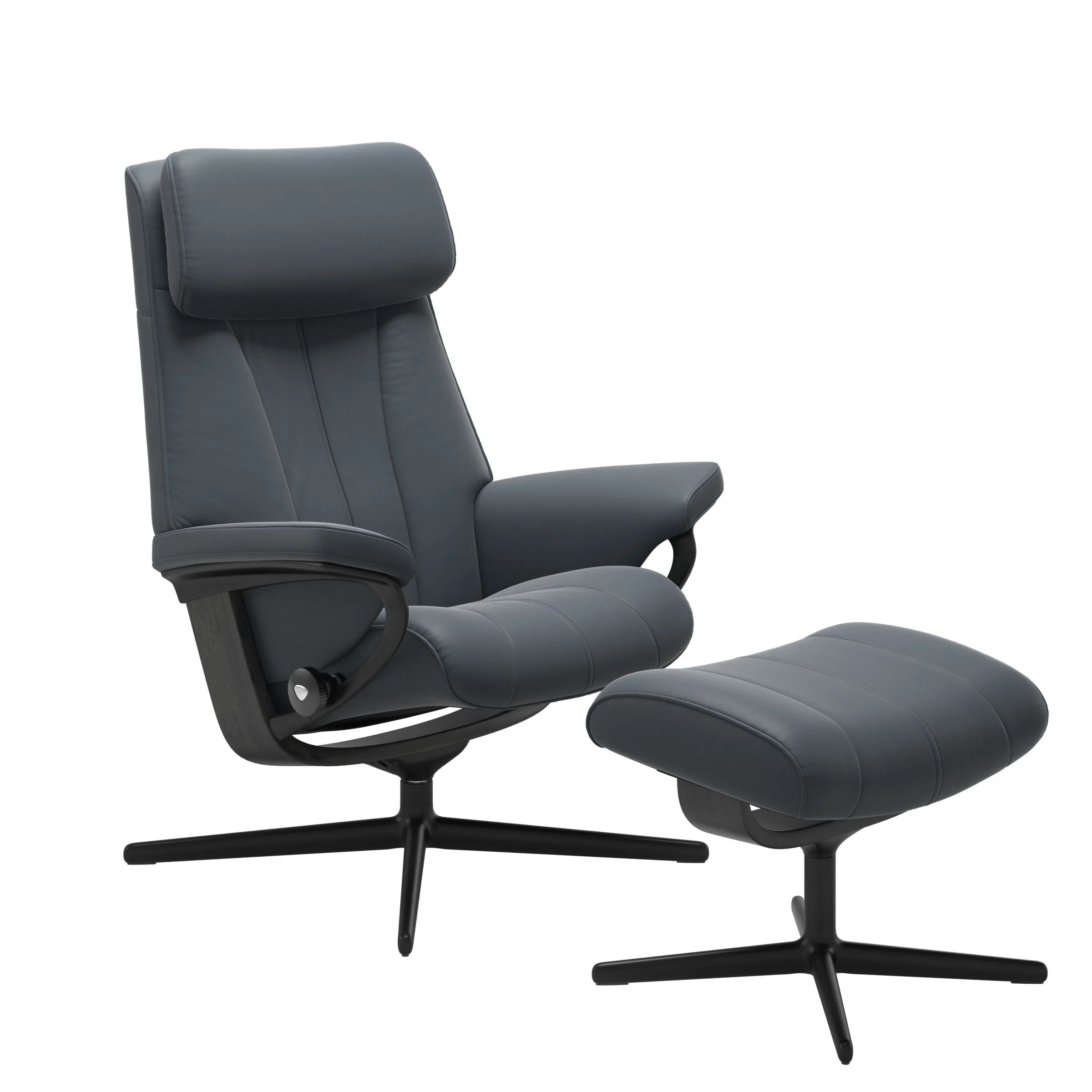 Stressless Paul Cross Sessel mit Hocker M Leder Batick Grau Mattschwarz