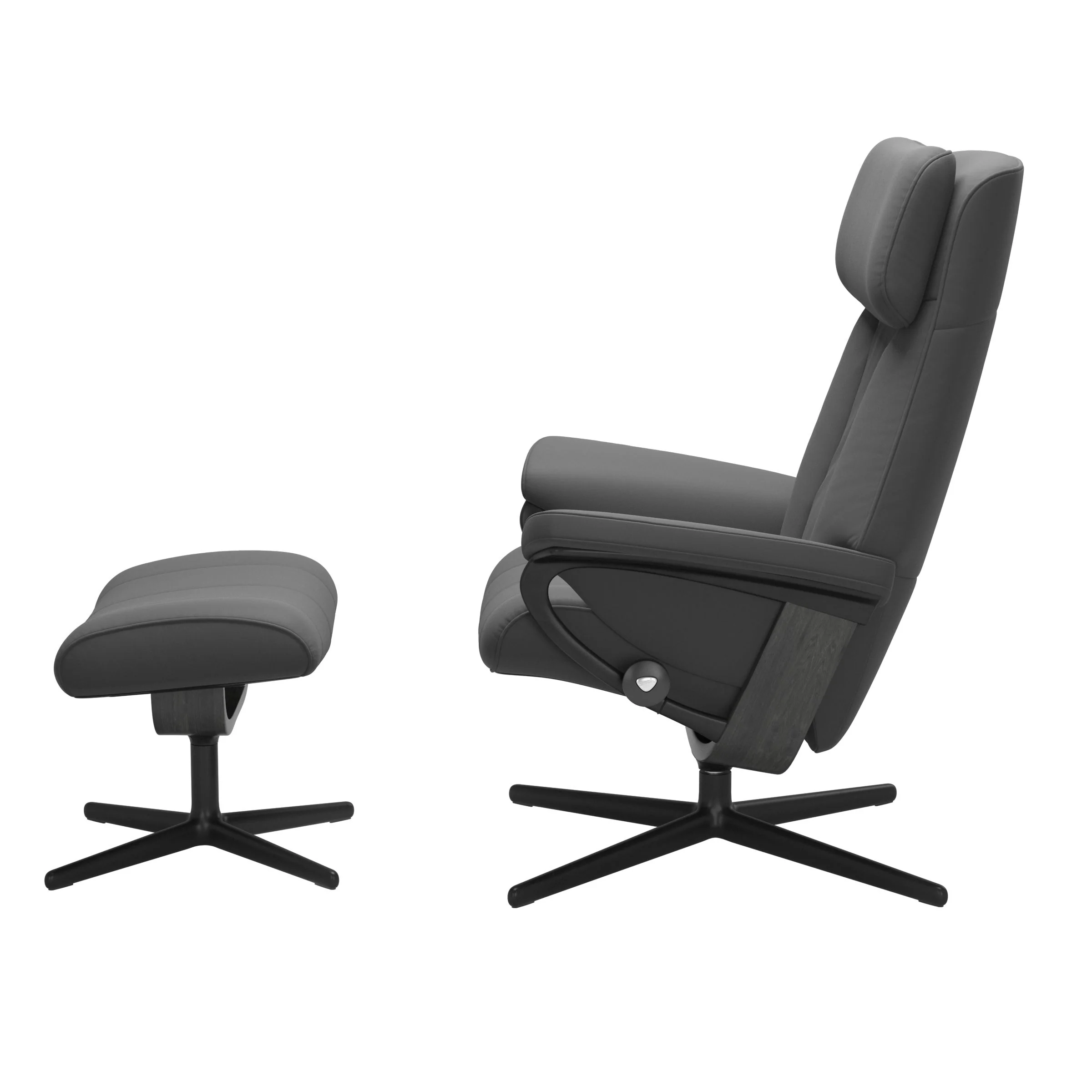 Stressless Paul Cross Sessel mit Hocker M Leder Batick Grau Mattschwarz