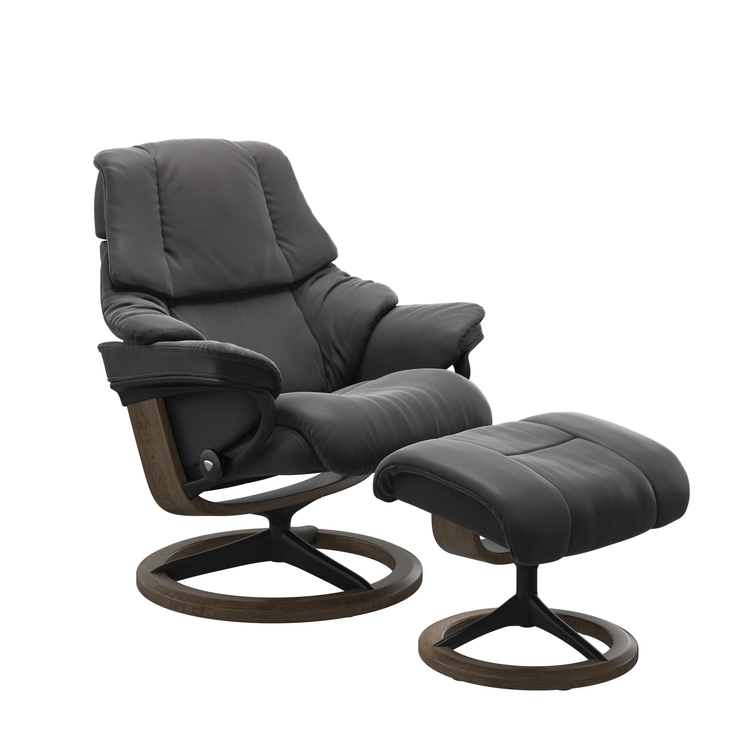 Stressless Reno Signature Sessel mit Hocker M Leder Paloma Rock Mattschwarz