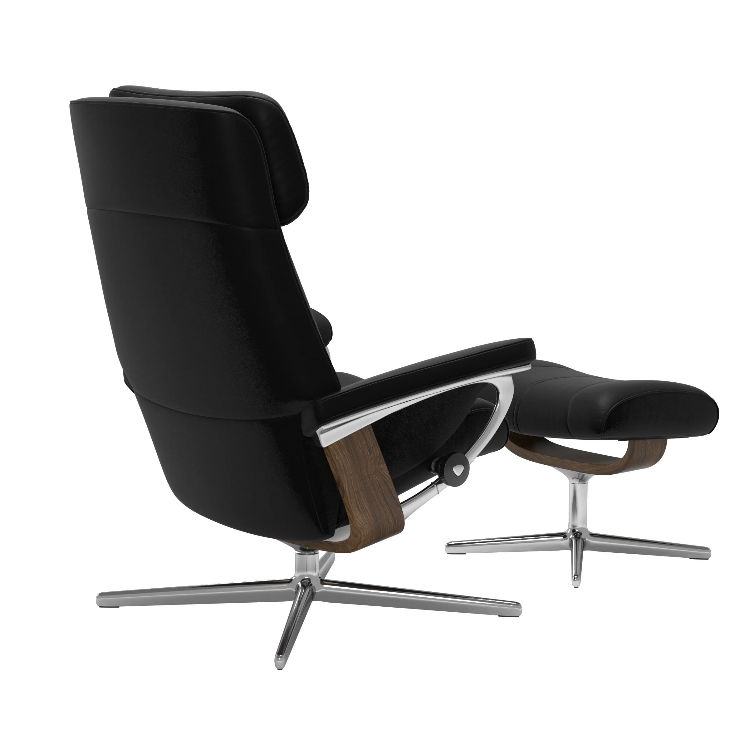 Stressless Paul Cross Sessel mit Hocker M Leder Batick Black Teak Chrom