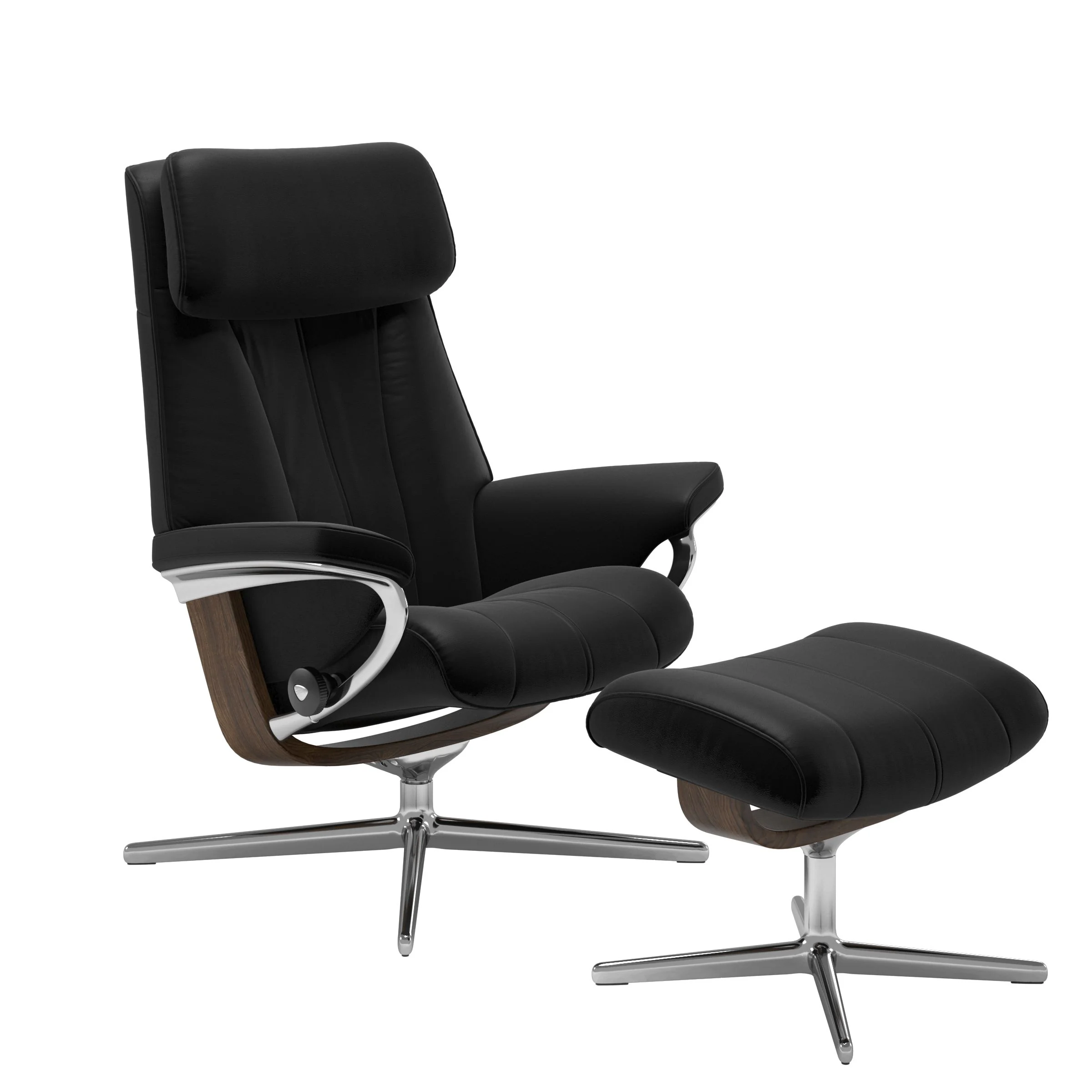 Stressless Paul Cross Sessel mit Hocker M Leder Batick Black Teak Chrom