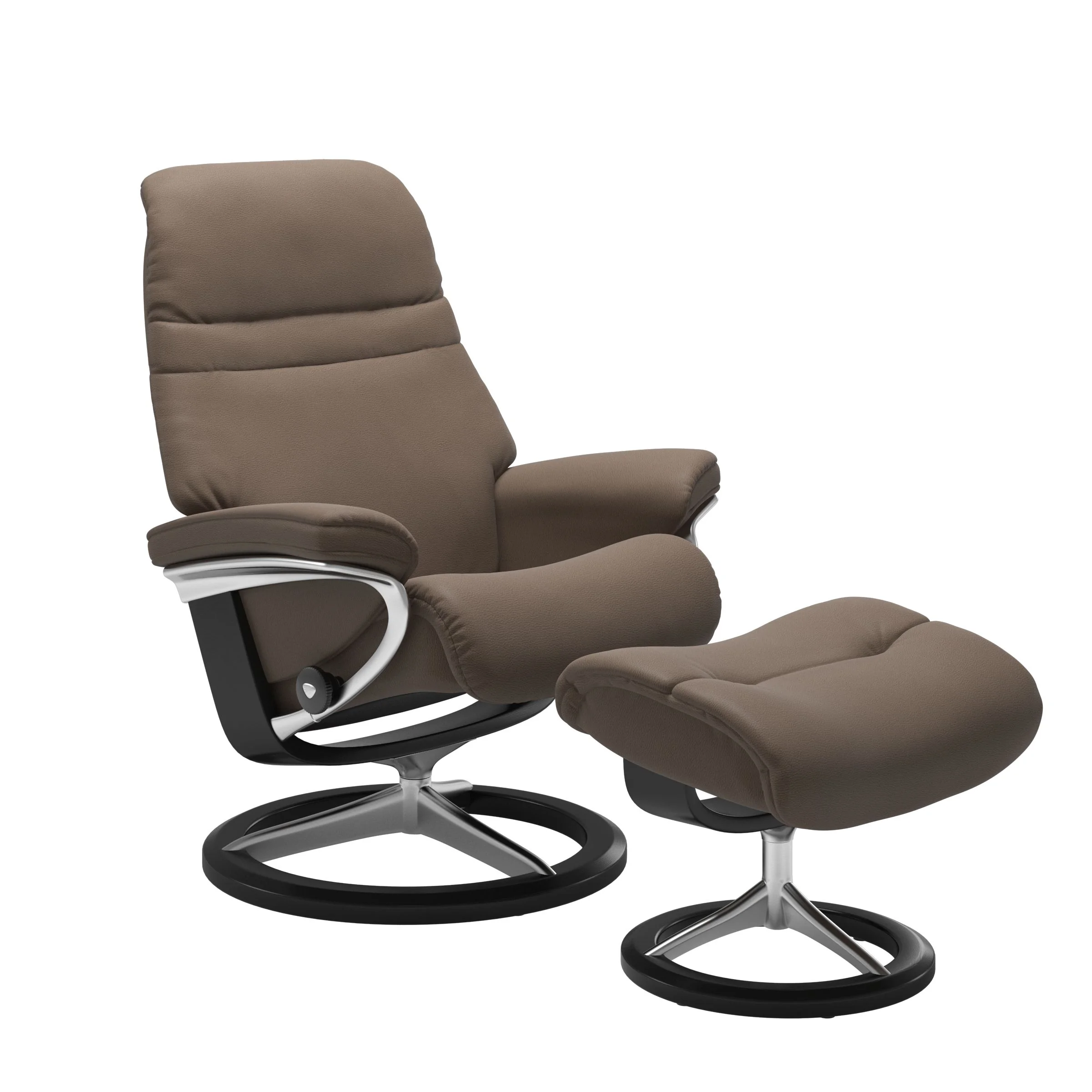 Stressless Sunrise Signature Sessel mit Hocker M Leder Batick Mole Schwarz Chrom