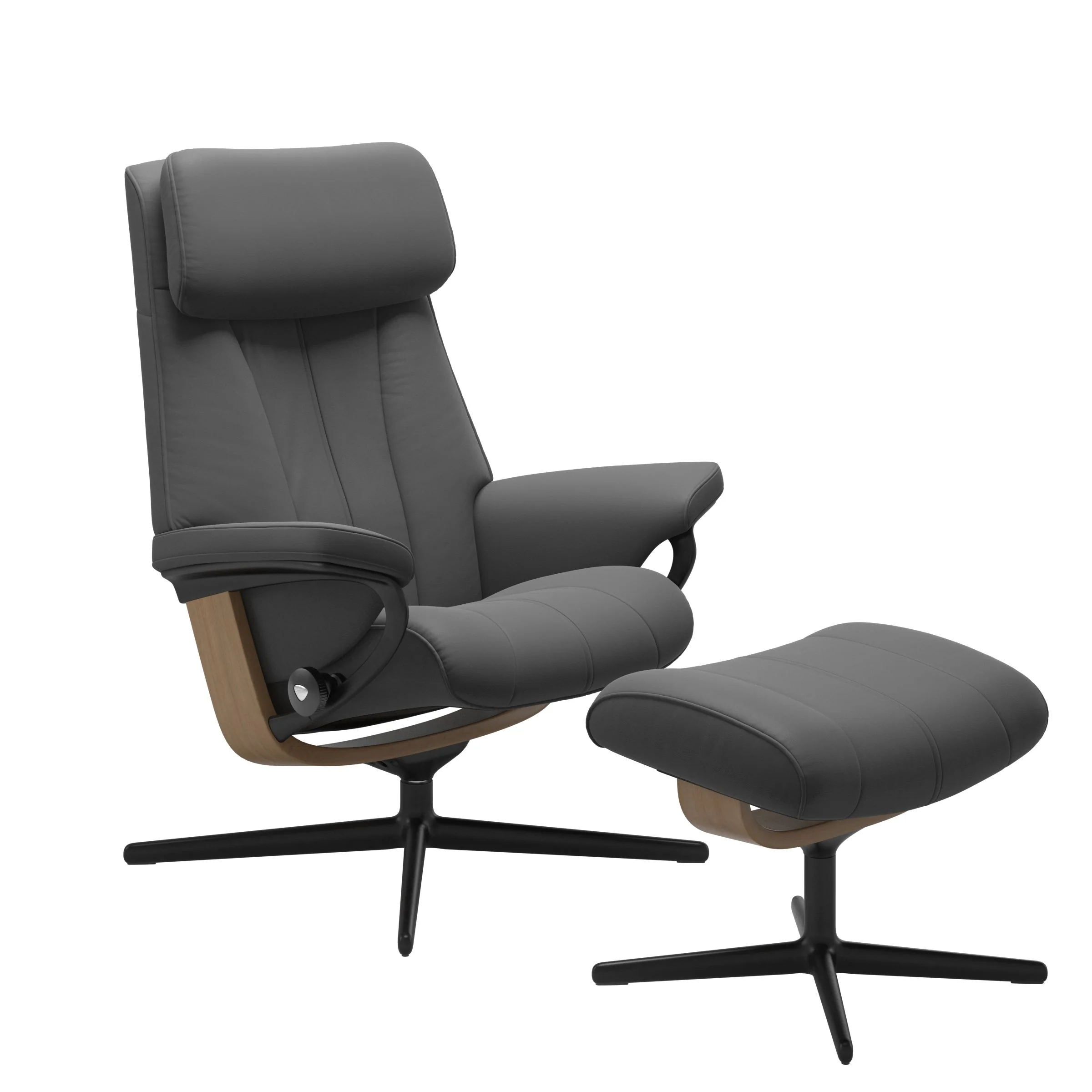 Stressless Paul Cross Sessel mit Hocker M Leder Batick Eiche Mattschwarz