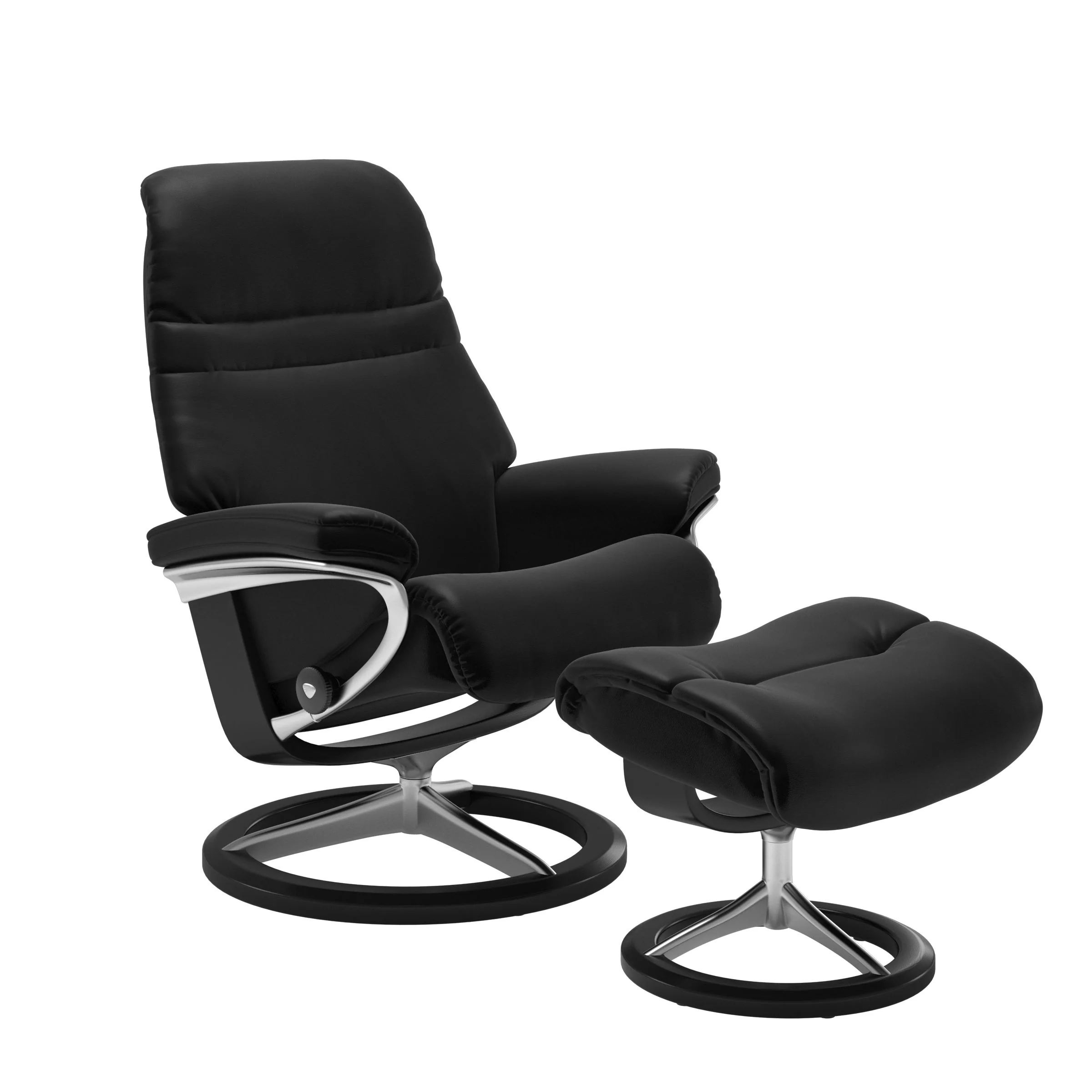 Stressless Sunrise Signature Sessel mit Hocker M Leder Batick Black Schwarz Chrom