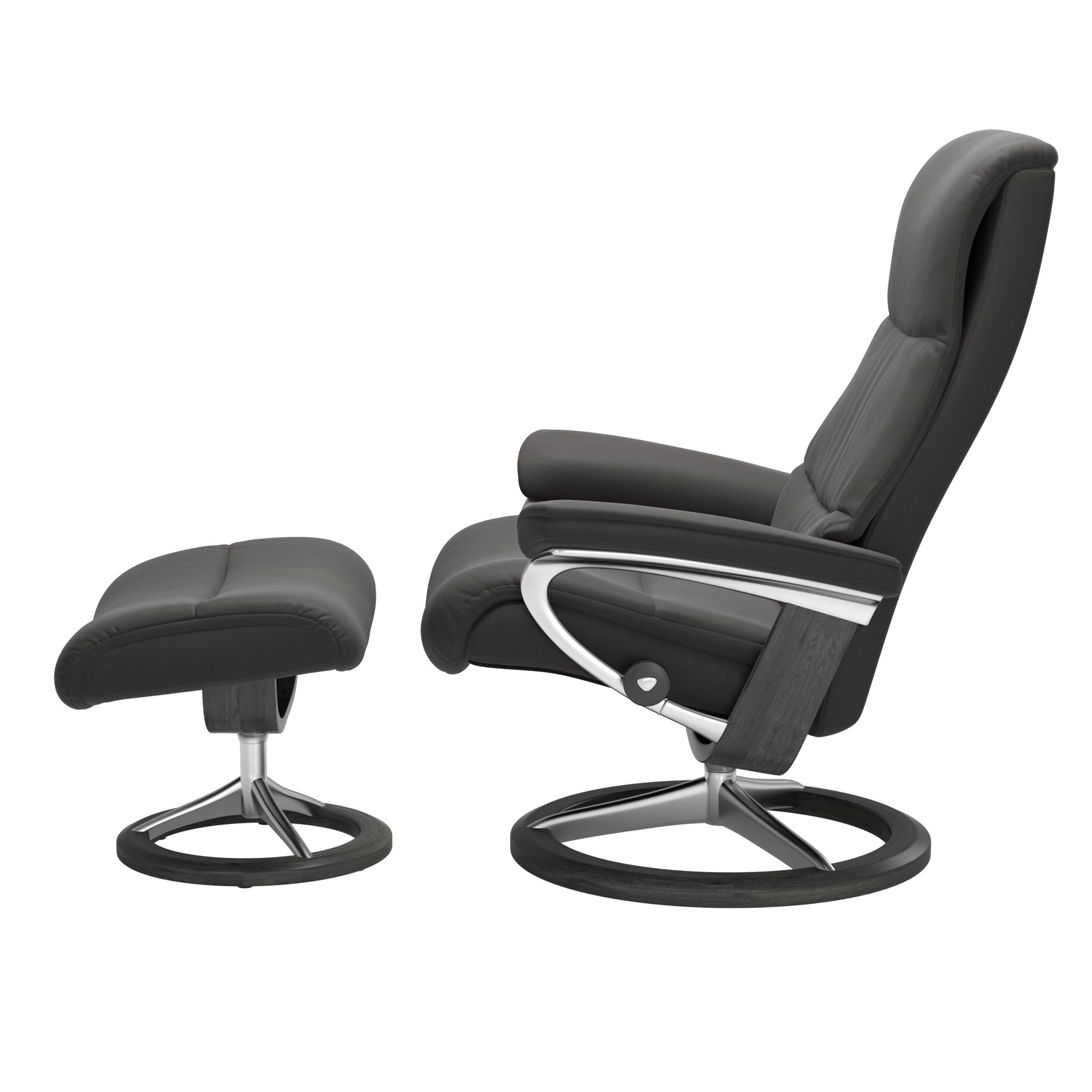 Stressless View Signature Sessel mit Hocker M Leder Paloma Rock Grau Chrom